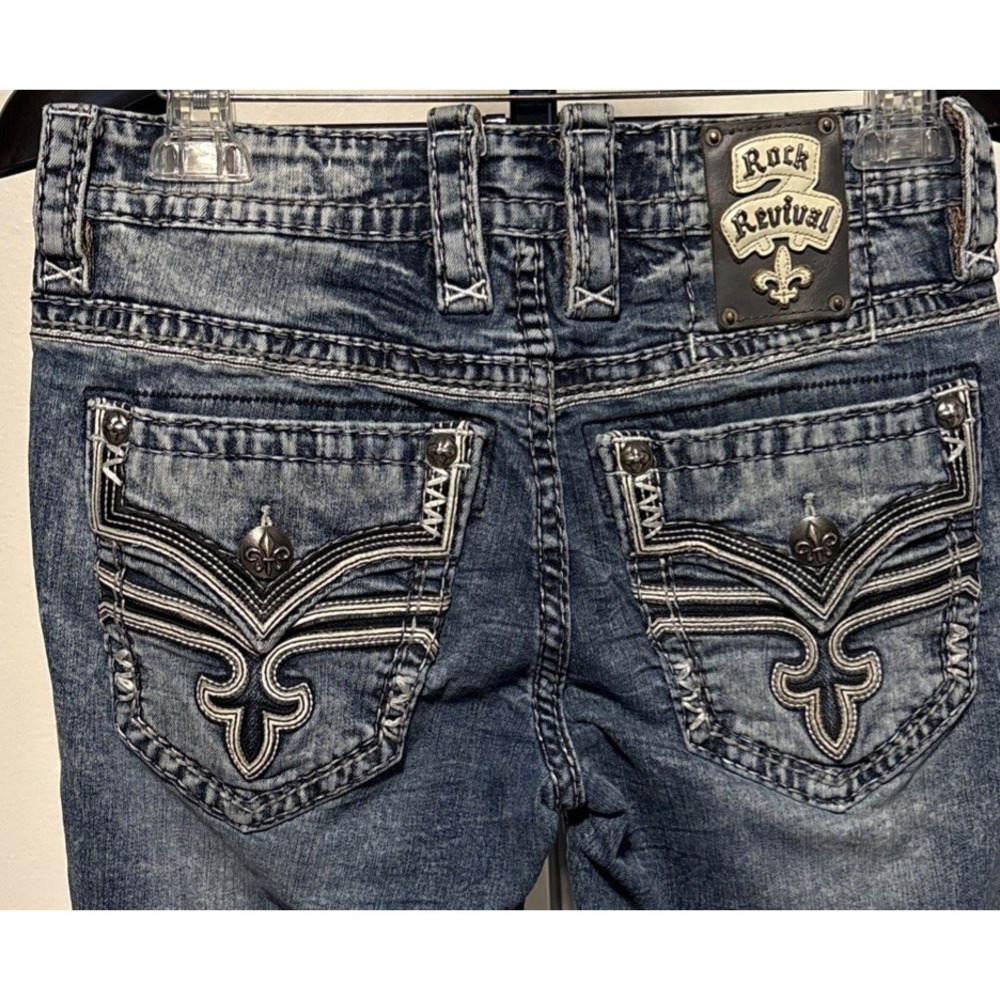 Rock Revival Eben Straight Leg Jeans Mens Size 30 Distressed Blue Acid Wash - Picture 1 of 14